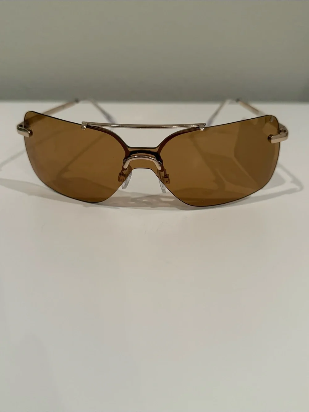NWT Jason Wu Rimless Shield Sunglasses Amber Gold Y2K